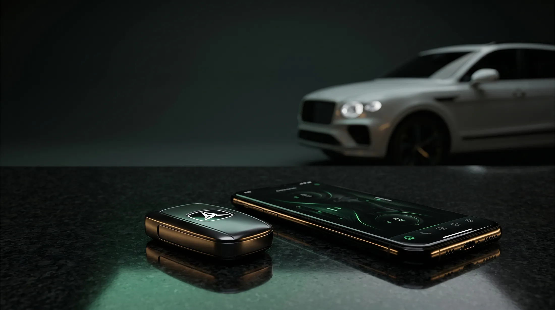 مفتاح سيارة فاخر وتطبيق CarCEO على هاتف